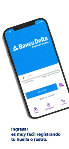 Pantalla de inicio de sesión de la app móvil de Banco Delta