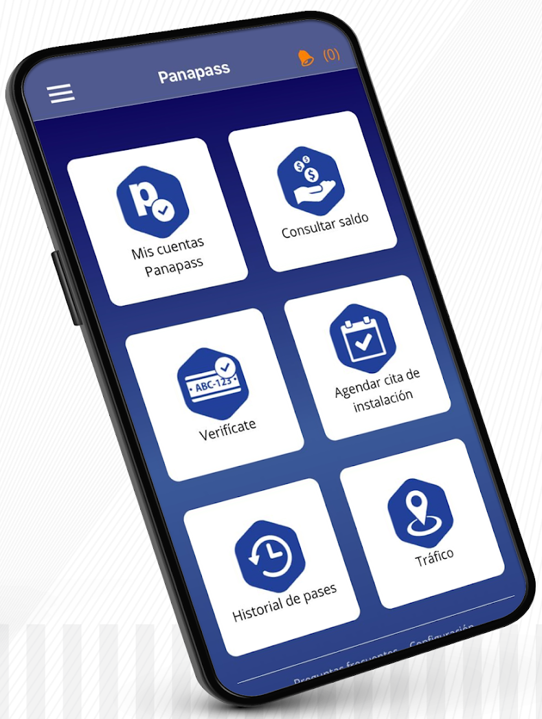 Menú de opciones de la app Panapass (ENA)